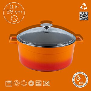 Lava Döküm Yuvarlak Tencere Cam Kapaklı. Glaze Çap(ø)28cm.