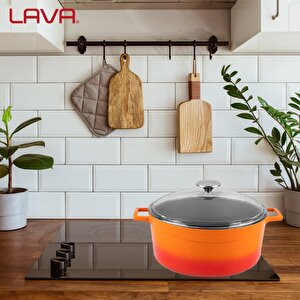 Lava Döküm Yuvarlak Tencere Cam Kapaklı. Glaze Çap(ø)28cm.