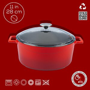 Lava Döküm Yuvarlak Tencere Cam Kapaklı. Glaze Çap(ø)28cm.