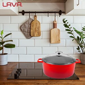 Lava Döküm Yuvarlak Tencere Cam Kapaklı. Glaze Çap(ø)28cm.
