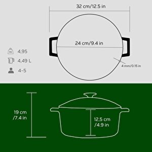 Lava Döküm Yuvarlak Tencere Cam Kapaklı. Glaze Çap(ø)24cm.
