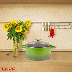 Lava Döküm Yuvarlak Tencere Cam Kapaklı. Glaze Çap(ø)24cm.