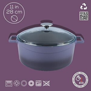 Lava Döküm Yuvarlak Tencere Cam Kapaklı. Glaze Çap(ø)28cm.