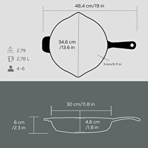 Lava Döküm Yuvarlak Kızartma Tavası Döküm Demir Yekpare Saplı. Çap(ø)30cm