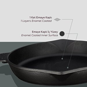 Lava Döküm Yuvarlak Kızartma Tavası Döküm Demir Yekpare Saplı. Çap(ø)30cm