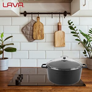 Lava Döküm Yuvarlak Tencere Cam Kapaklı. Glaze Çap(ø)28cm.
