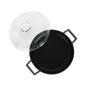 Döküm Çok Amaçlı Yayvan Tencere. Glaze Serisi Çap(ø)24cm. - Kırmızı Mor