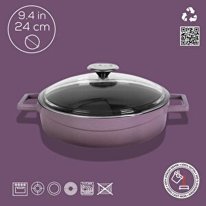 Lava Döküm Çok Amaçlı Yayvan Tencere. Glaze Serisi Çap(ø)24cm. - Kırmızı