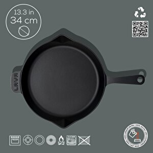 Lava Döküm Yuvarlak Kızartma Tavası Döküm Demir Yekpare Saplı. Çap(ø)34cm