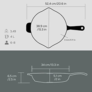 Lava Döküm Yuvarlak Kızartma Tavası Döküm Demir Yekpare Saplı. Çap(ø)34cm