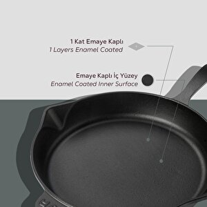 Lava Döküm Yuvarlak Kızartma Tavası Döküm Demir Yekpare Saplı. Çap(ø)34cm