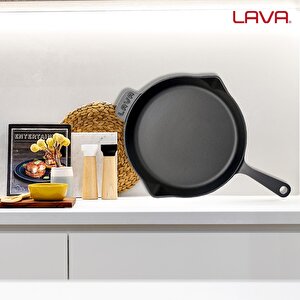 Lava Döküm Yuvarlak Kızartma Tavası Döküm Demir Yekpare Saplı. Çap(ø)34cm