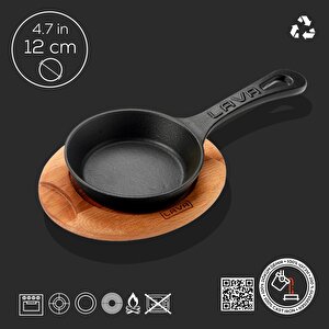 Lava Döküm Yuvarlak Kızartma Tavası Yekpare Saplı Kayın Servis Ahşabı. Çap(ø)12cm.
