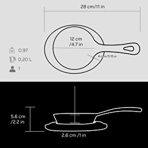 Lava Döküm Yuvarlak Kızartma Tavası Yekpare Saplı Kayın Servis Ahşabı. Çap(ø)12cm.