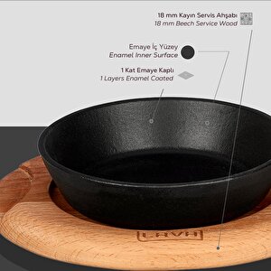 Lava Döküm Yuvarlak Kızartma Tavası Yekpare Saplı Kayın Servis Ahşabı. Çap(ø)12cm.