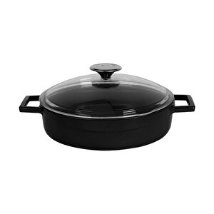 Döküm Çok Amaçlı Yayvan Tencere. Glaze Serisi Çap(ø)24cm. - Kırmızı Siyah