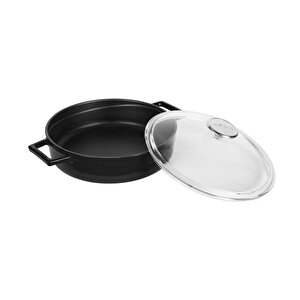Döküm Çok Amaçlı Yayvan Tencere. Glaze Serisi Çap(ø)24cm. - Kırmızı Siyah
