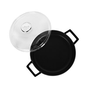 Döküm Çok Amaçlı Yayvan Tencere. Glaze Serisi Çap(ø)24cm. - Kırmızı Siyah