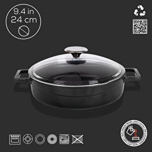 Lava Döküm Çok Amaçlı Yayvan Tencere. Glaze Serisi Çap(ø)24cm. - Kırmızı