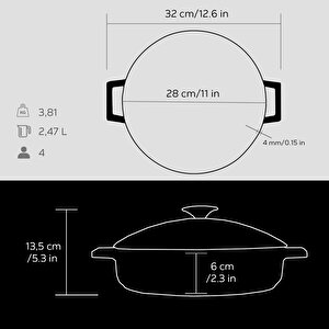 Lava Döküm Çok Amaçlı Yayvan Tencere. Glaze Serisi Çap(ø)24cm. - Kırmızı