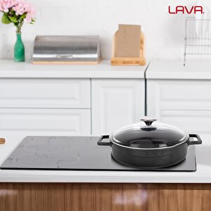 Lava Döküm Çok Amaçlı Yayvan Tencere. Glaze Serisi Çap(ø)24cm. - Kırmızı