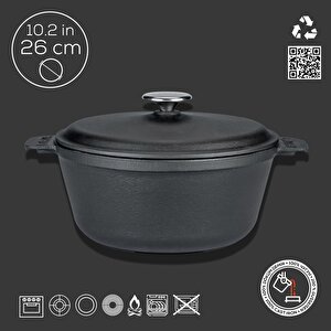 Lava Döküm Yuvarlak Tencere Döküm Demir Yekpare Kulplu. Çap(ø)26cm.