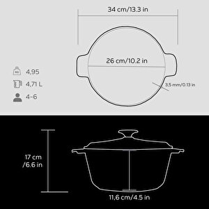 Lava Döküm Yuvarlak Tencere Döküm Demir Yekpare Kulplu. Çap(ø)26cm.