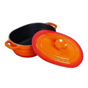 Döküm Oval Tencere Döküm Demir Kapak Experience Serisi Ölçü 24x33cm. Turuncu