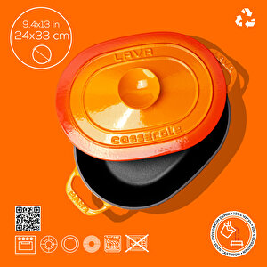 Lava Döküm Oval Tencere Döküm Demir Kapak Experience Serisi Ölçü 24x33cm.
