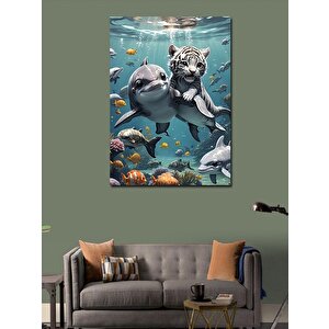 Kanvas Tablo Sudaki Yavru Kaplan Ve Yunus 70x100 cm