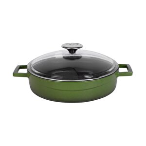 Döküm Çok Amaçlı Yayvan Tencere. Glaze Serisi Çap(ø)24cm. - Kırmızı Yeşil