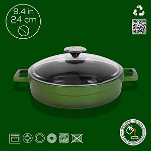 Döküm Çok Amaçlı Yayvan Tencere. Glaze Serisi Çap(ø)24cm. - Kırmızı Yeşil