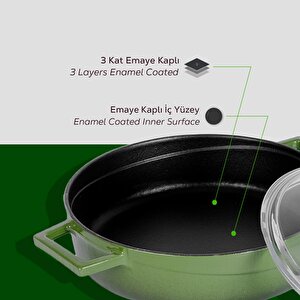 Lava Döküm Çok Amaçlı Yayvan Tencere. Glaze Serisi Çap(ø)24cm. - Kırmızı