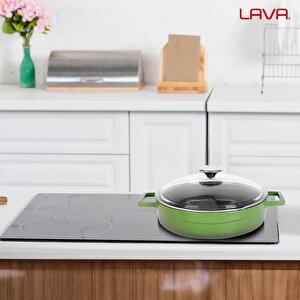 Lava Döküm Çok Amaçlı Yayvan Tencere. Glaze Serisi Çap(ø)24cm. - Kırmızı