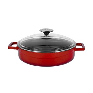 Döküm Çok Amaçlı Yayvan Tencere. Glaze Serisi Çap(ø)24cm. - Kırmızı Kırmızı