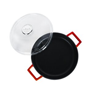 Döküm Çok Amaçlı Yayvan Tencere. Glaze Serisi Çap(ø)24cm. - Kırmızı Kırmızı