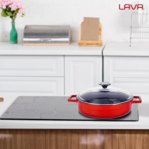Lava Döküm Çok Amaçlı Yayvan Tencere. Glaze Serisi Çap(ø)24cm. - Kırmızı