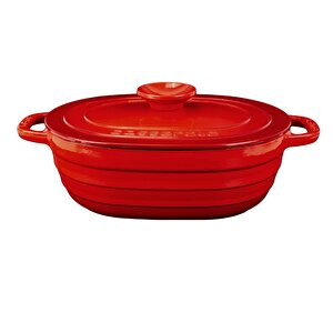 Döküm Oval Tencere Döküm Demir Kapak Experience Serisi Ölçü 24x33cm. Kırmızı