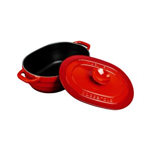 Döküm Oval Tencere Döküm Demir Kapak Experience Serisi Ölçü 24x33cm. Kırmızı