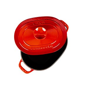 Döküm Oval Tencere Döküm Demir Kapak Experience Serisi Ölçü 24x33cm. Kırmızı