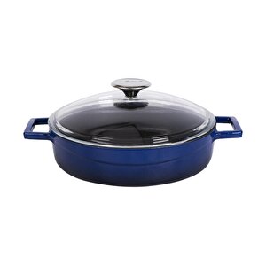 Döküm Çok Amaçlı Yayvan Tencere. Glaze Serisi Çap(ø)24cm. - Kırmızı Mavi