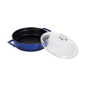 Döküm Çok Amaçlı Yayvan Tencere. Glaze Serisi Çap(ø)24cm. - Kırmızı Mavi