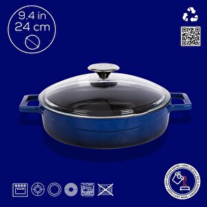 Lava Döküm Çok Amaçlı Yayvan Tencere. Glaze Serisi Çap(ø)24cm. - Kırmızı