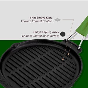 Lava Döküm Yuvarlak Sığ Izgara Tavası Silikon Tel Saplı Çap(ø)23cm.