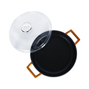 Döküm Çok Amaçlı Yayvan Tencere. Glaze Serisi Çap(ø)24cm. - Kırmızı Turuncu