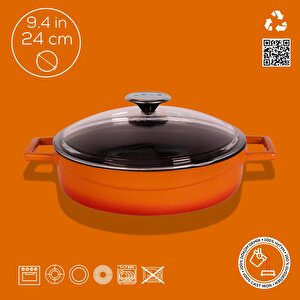 Lava Döküm Çok Amaçlı Yayvan Tencere. Glaze Serisi Çap(ø)24cm. - Kırmızı