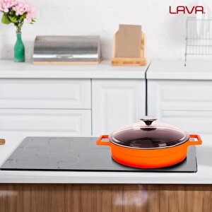 Lava Döküm Çok Amaçlı Yayvan Tencere. Glaze Serisi Çap(ø)24cm. - Kırmızı