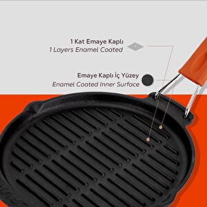 Lava Döküm Yuvarlak Sığ Izgara Tavası Silikon Tel Saplı Çap(ø)23cm.