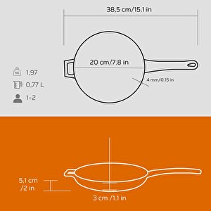 Lava Döküm Yuvarlak Kızartma Tavası Döküm Demir Yekpare Saplı  Çap(ø)20cm.