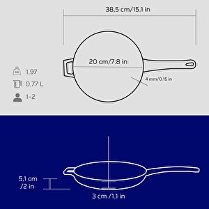 Lava Döküm Yuvarlak Kızartma Tavası Döküm Demir Yekpare Saplı  Çap(ø)20cm.
